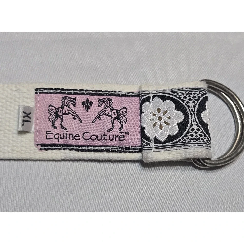 Equine Couture Womens XL Embroidered Cotton D-Ring Belt Floral Black/White Horse